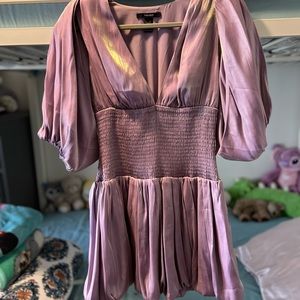 Light iridescent purple puffy sleeve mini dress.